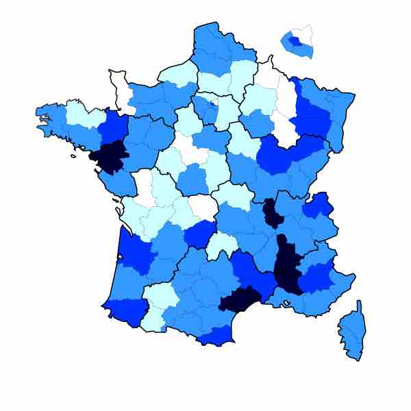 Carte de France avec les départements et les audioprothésistes